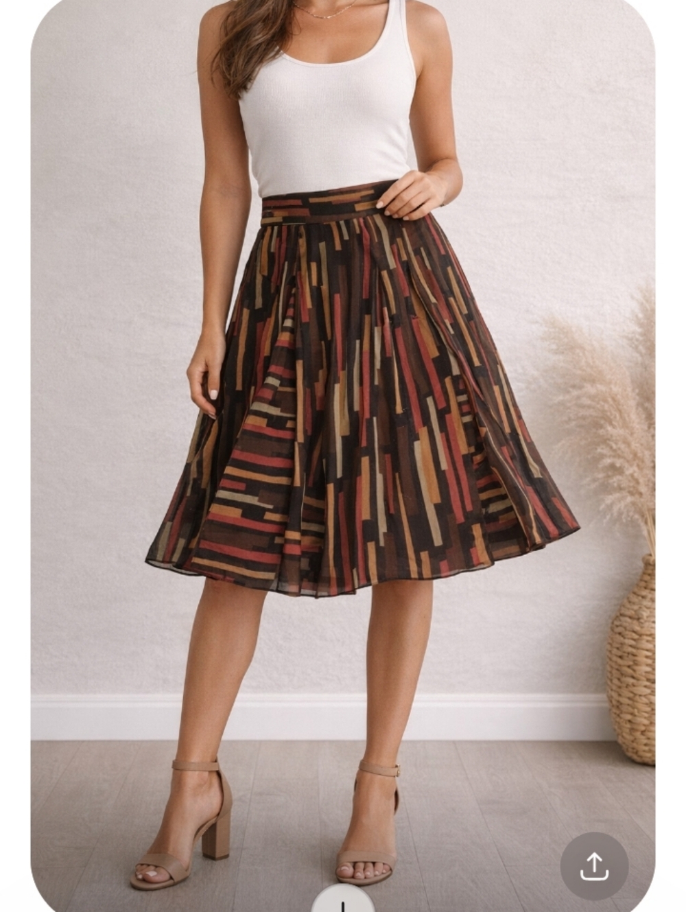 Madison Michelle A-Line Skirt Size 10 Brown Red Geometric Print Lined
